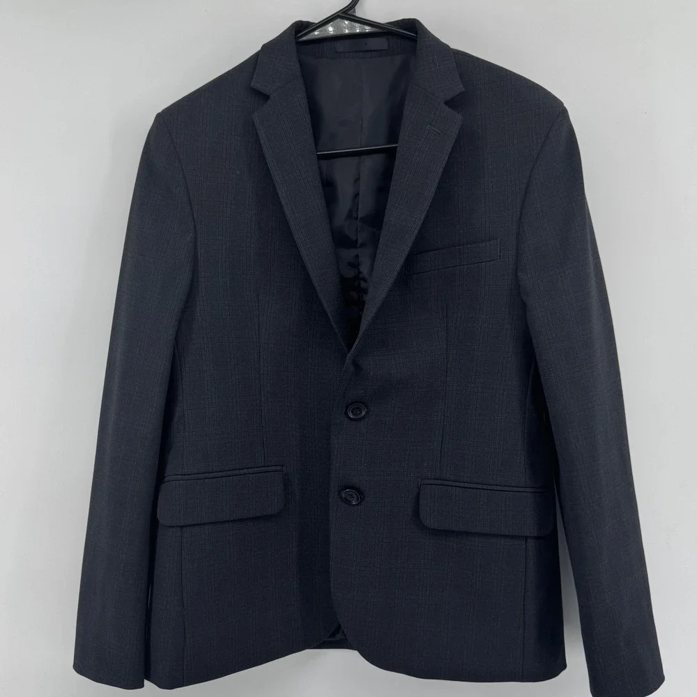 Reaction Kenneth Cole Techni Cole Boys Blazer Suit Jacket‎ Gray Plaid Size 16R